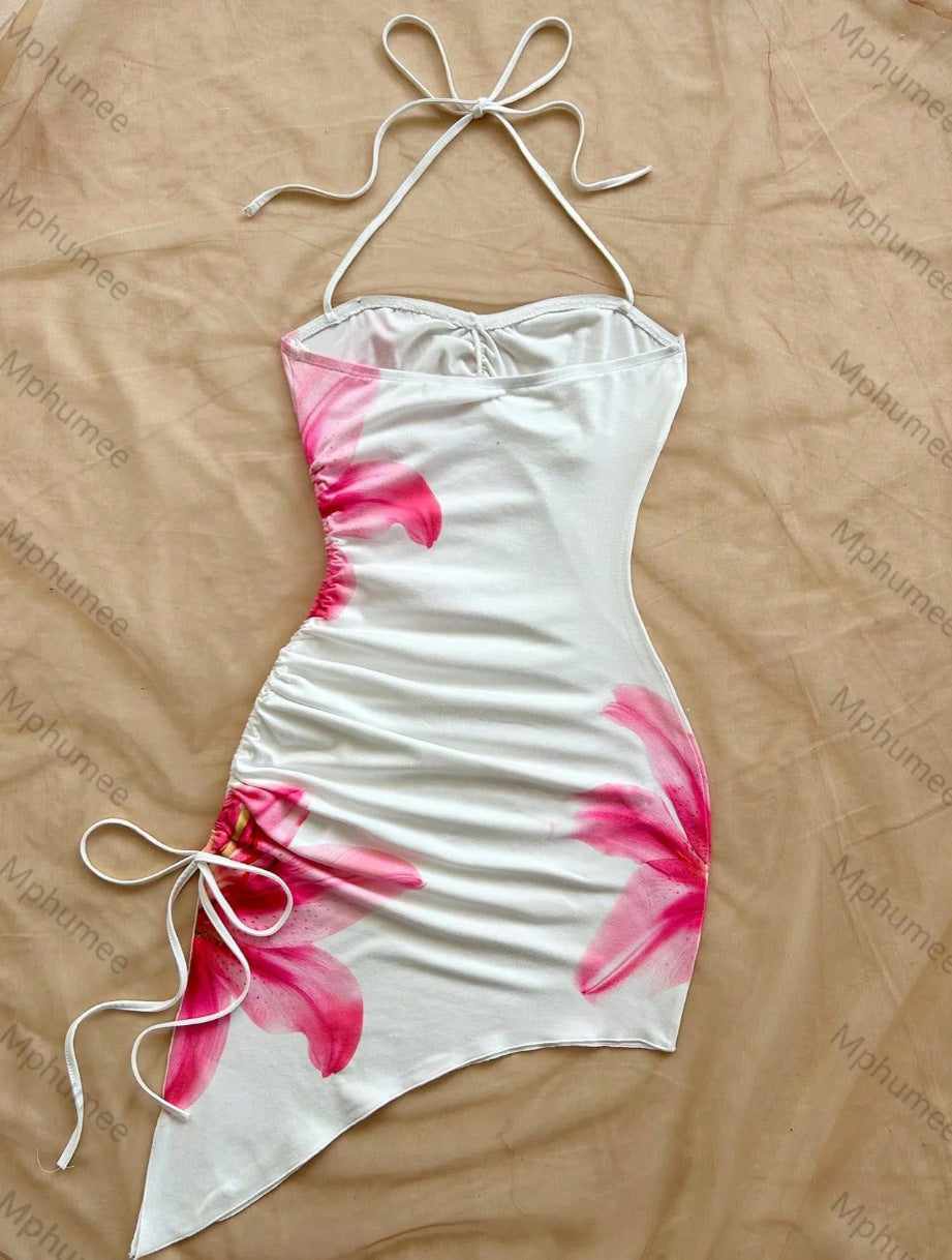 Sexy Bloemenprint Bodycon Jurk met Spaghettibandjes voor Dames Strandstijl