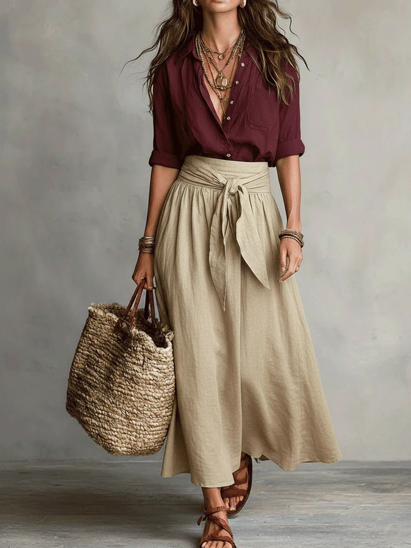 River Tweedelige Set met Blouse en Midi Rok