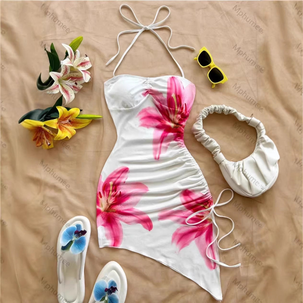 Sexy Bloemenprint Bodycon Jurk met Spaghettibandjes voor Dames Strandstijl