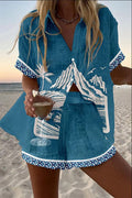 Laura & Lori Baylor Linnen-Katoen Shirt en Short Set