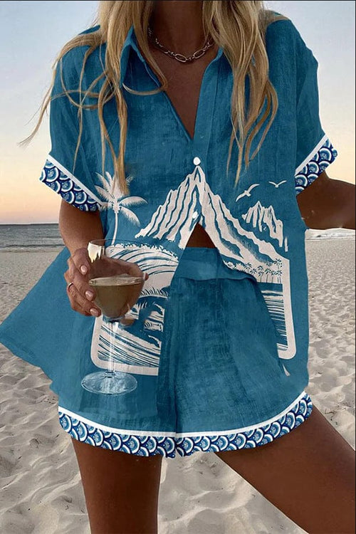 Laura & Lori Baylor Linnen-Katoen Shirt en Short Set
