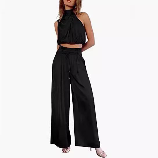 Dames 2-Delige Zomerse Vrijetijdsset Mouwloze Top en Wijdbeens Broek