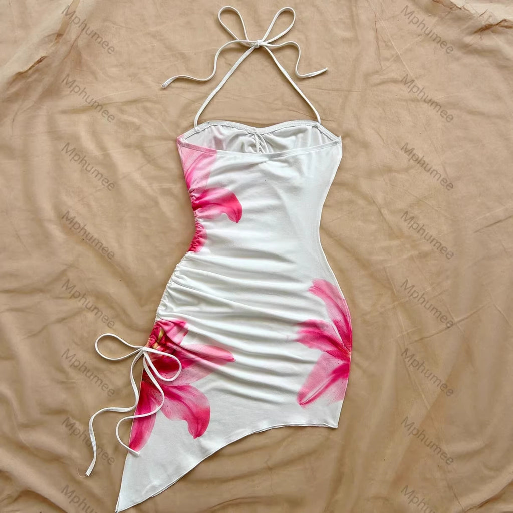 Sexy Bloemenprint Bodycon Jurk met Spaghettibandjes voor Dames Strandstijl