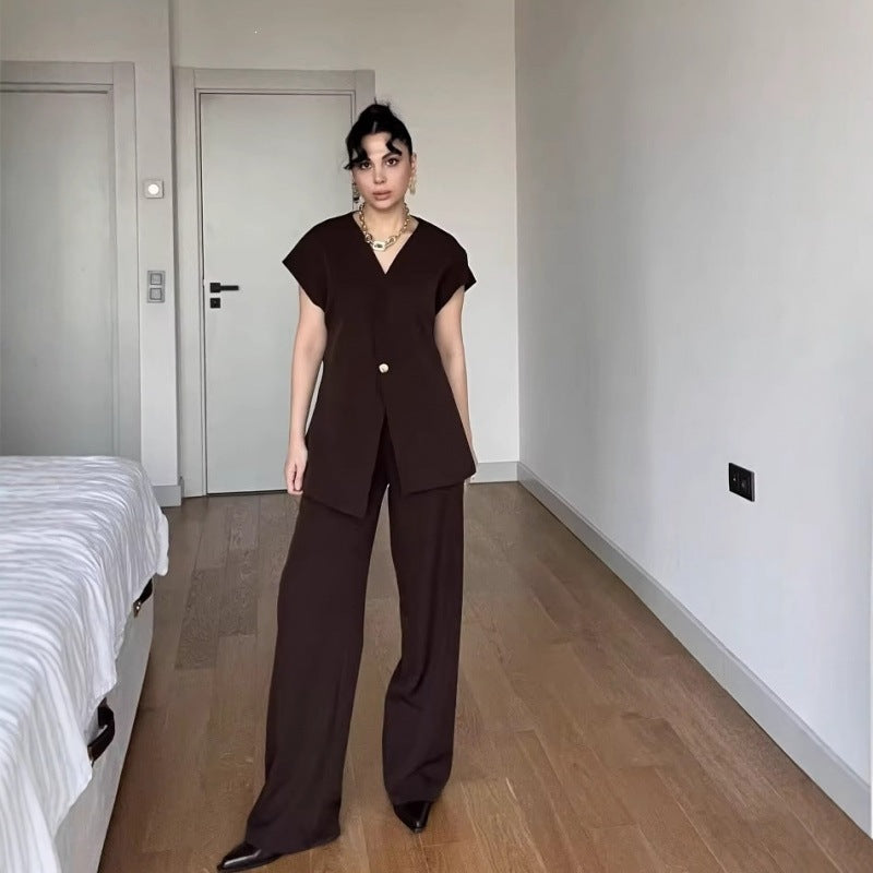 Mouwloze Dames Set met Rechte Broek en Getailleerde Top