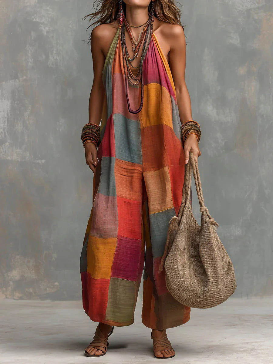Wells and Mercer Oriana Bohemian Patchwork Jumpsuit, Lichtgewicht Dames Jumpsuit