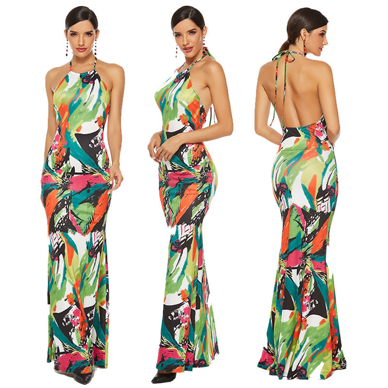 Sexy Maxi-jurk met Visstaart en Geverfde Riem voor Dames