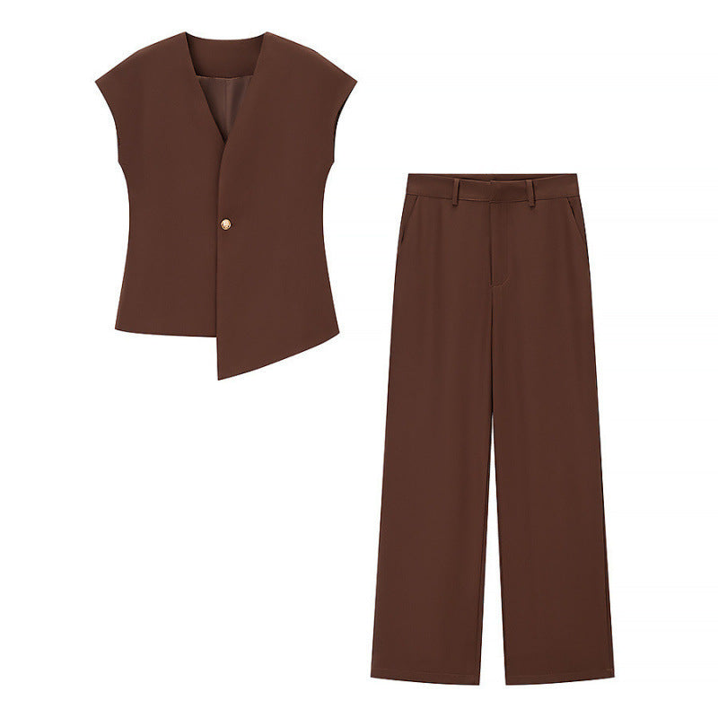 Mouwloze Dames Set met Rechte Broek en Getailleerde Top