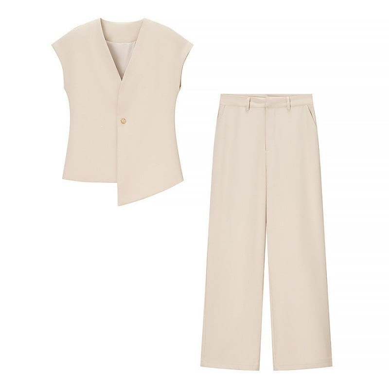 Mouwloze Dames Set met Rechte Broek en Getailleerde Top