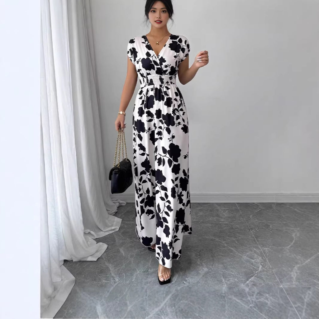 V-hals Maxi Jurk met Bloemenprint en Taille-ceintuur