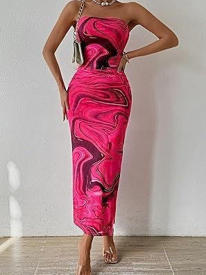 Strapless Bloemen Maxi Jurk Mouwloos Getailleerd Zomer Dames