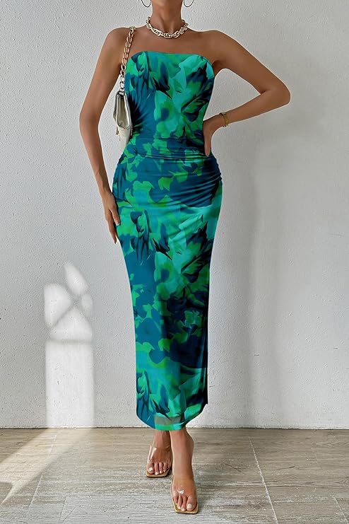 Strapless Bloemen Maxi Jurk Mouwloos Getailleerd Zomer Dames