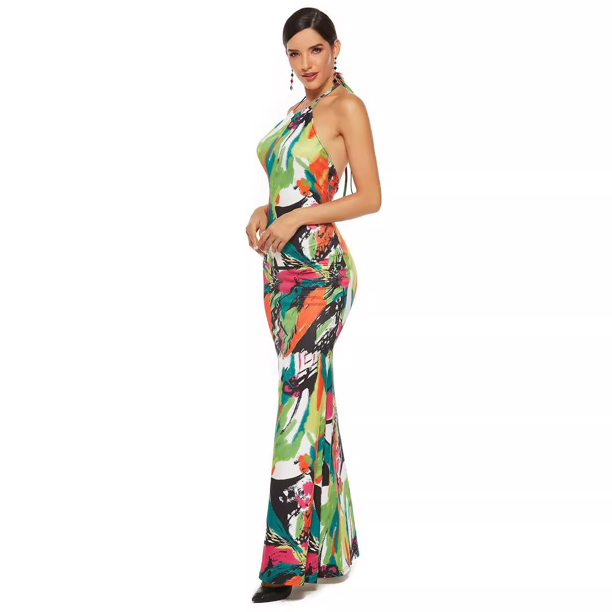 Sexy Maxi-jurk met Visstaart en Geverfde Riem voor Dames