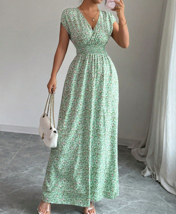 V-hals Maxi Jurk met Bloemenprint en Taille-ceintuur