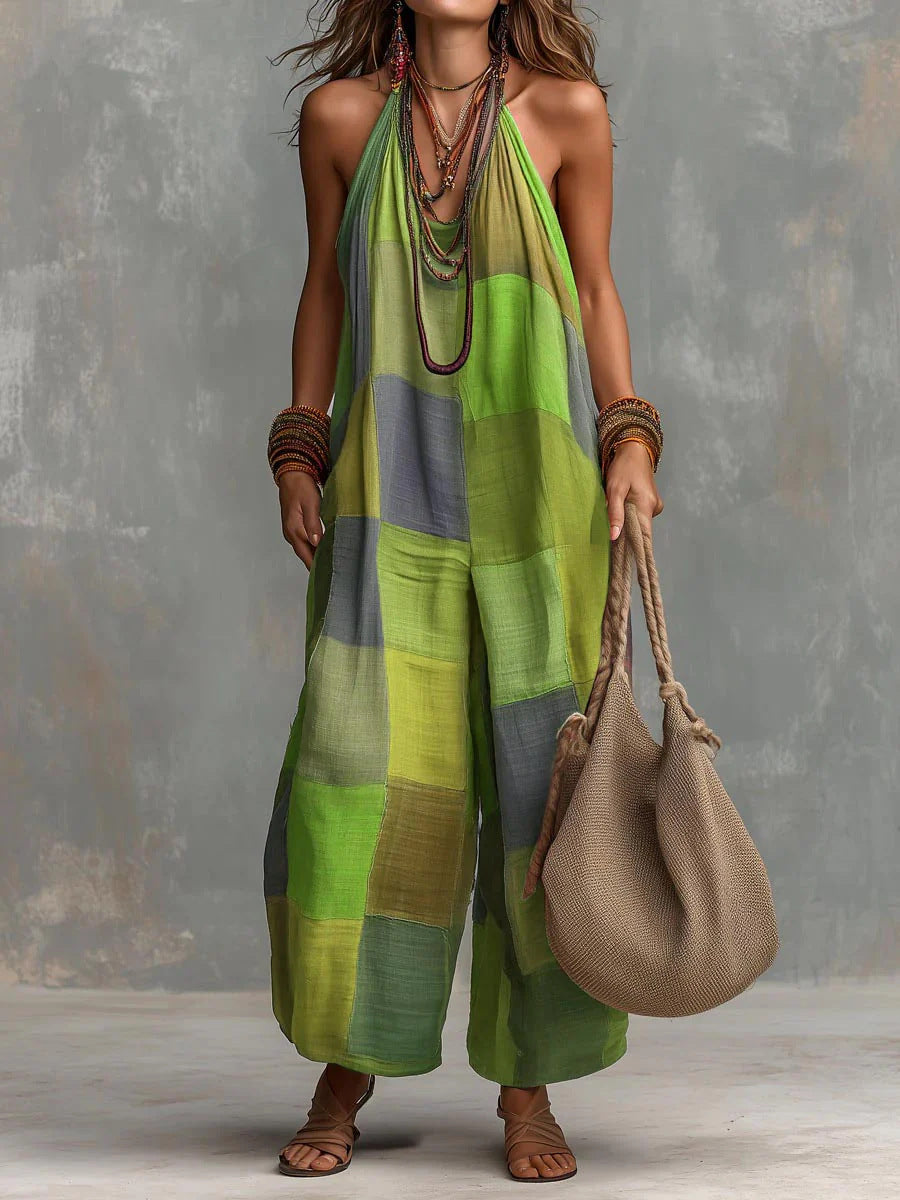 Wells and Mercer Oriana Bohemian Patchwork Jumpsuit, Lichtgewicht Dames Jumpsuit