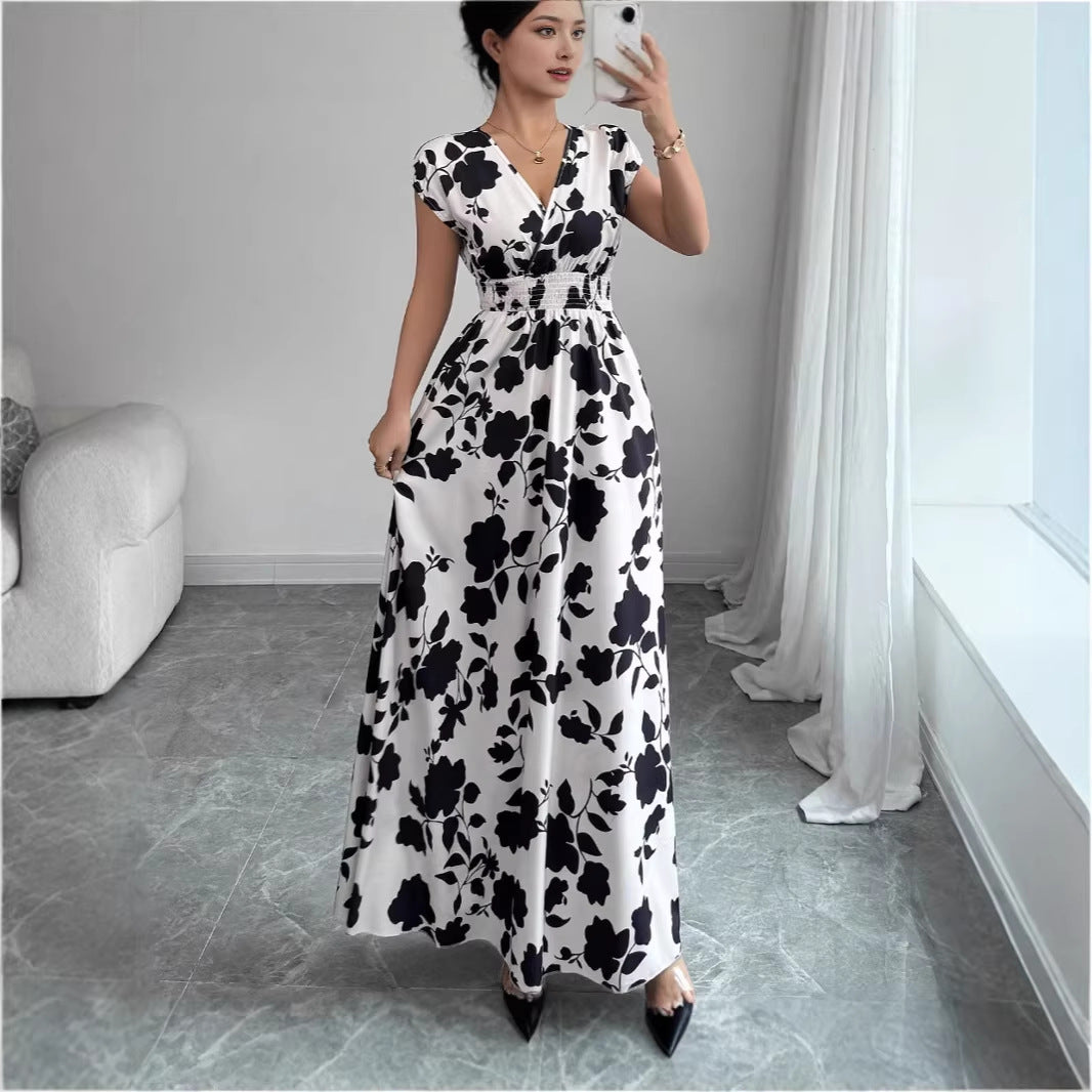 V-hals Maxi Jurk met Bloemenprint en Taille-ceintuur
