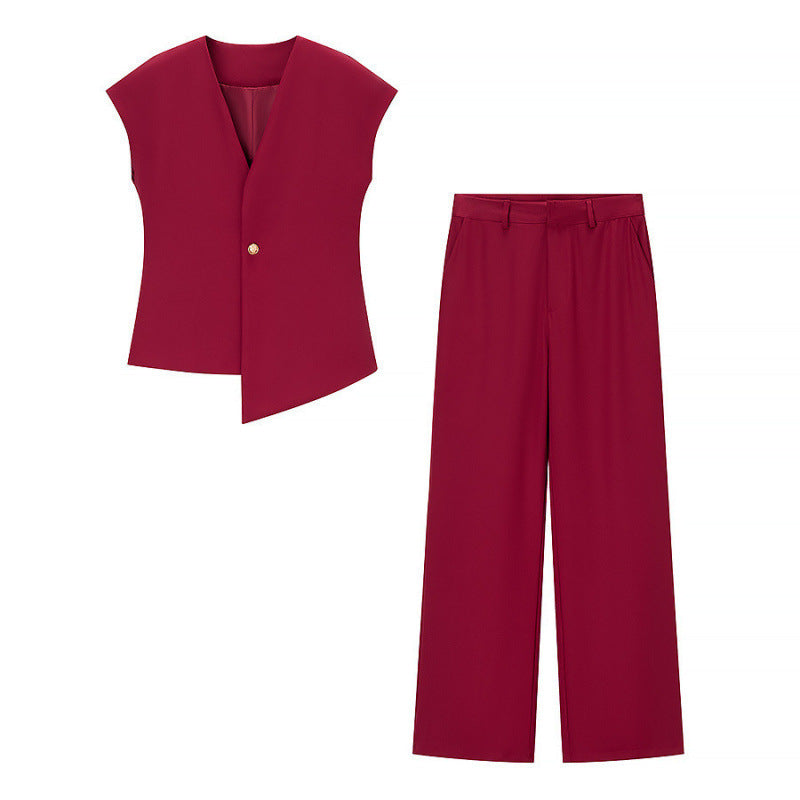 Mouwloze Dames Set met Rechte Broek en Getailleerde Top