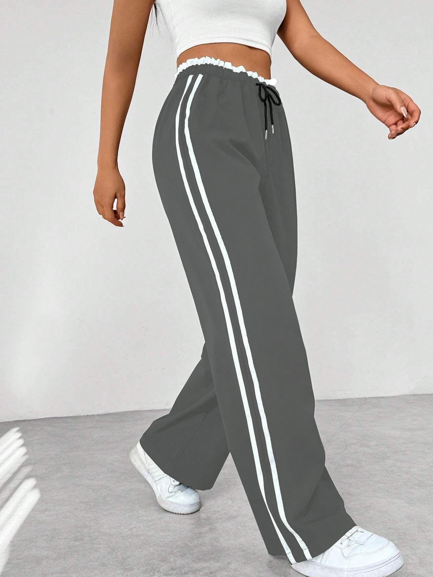 Japanse High-Waist Wide-Leg Broek Losvallende Rechte Pasvorm