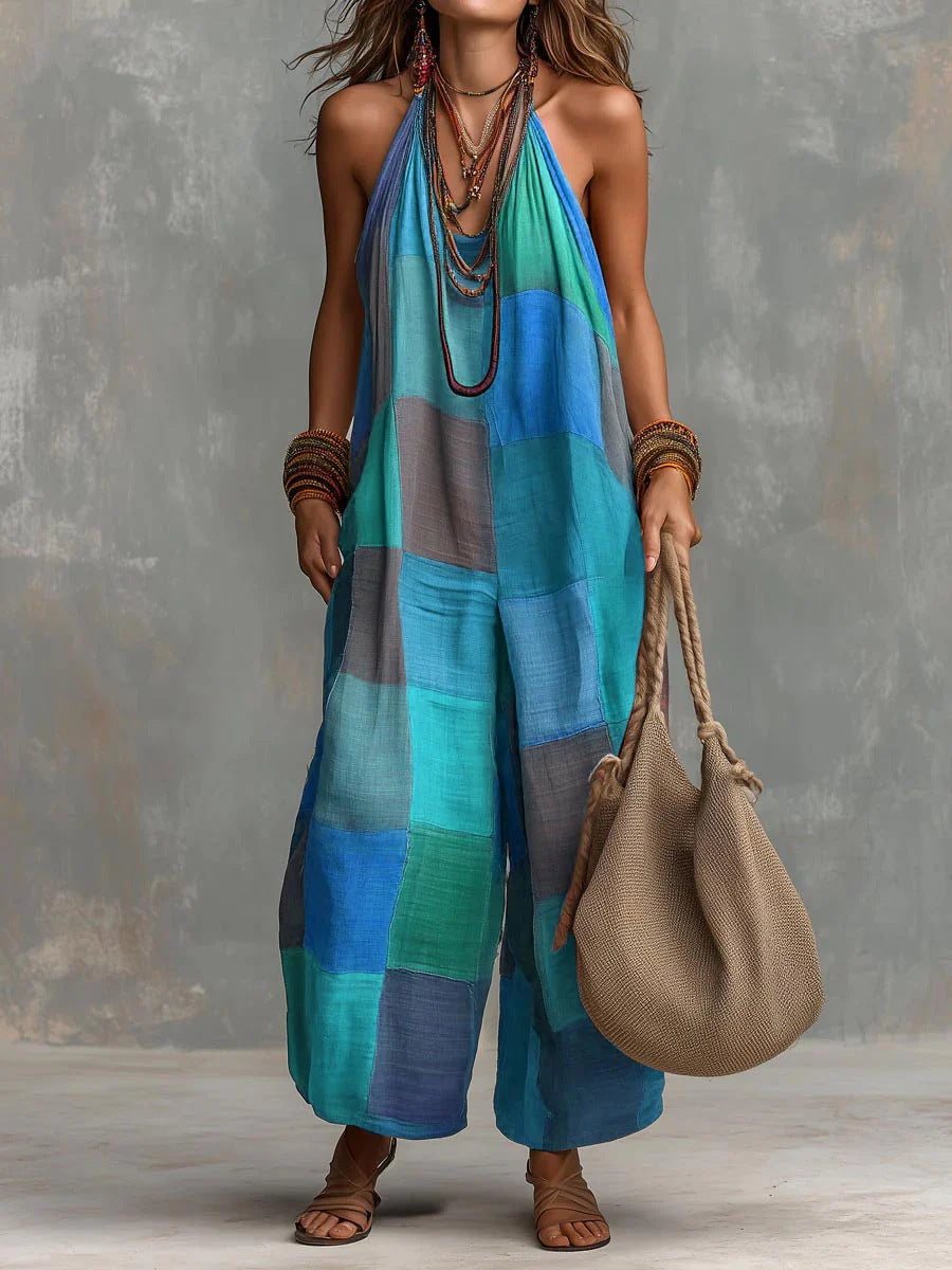 Wells and Mercer Oriana Bohemian Patchwork Jumpsuit, Lichtgewicht Dames Jumpsuit