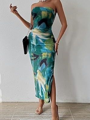 Strapless Bloemen Maxi Jurk Mouwloos Getailleerd Zomer Dames