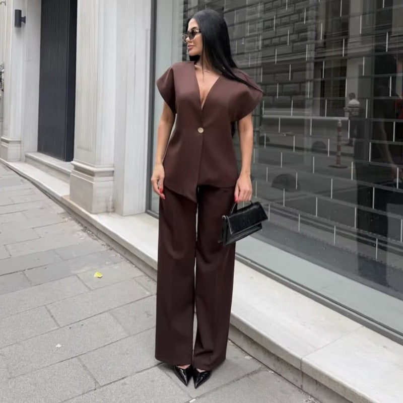 Mouwloze Dames Set met Rechte Broek en Getailleerde Top
