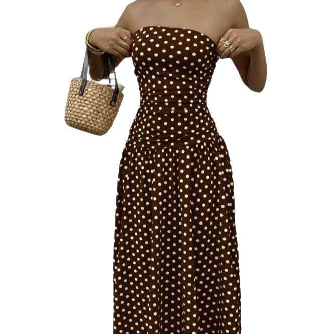 Polka Dot Mouwloze Hoge Hals Slim Fit Ruffle Maxi Jurk