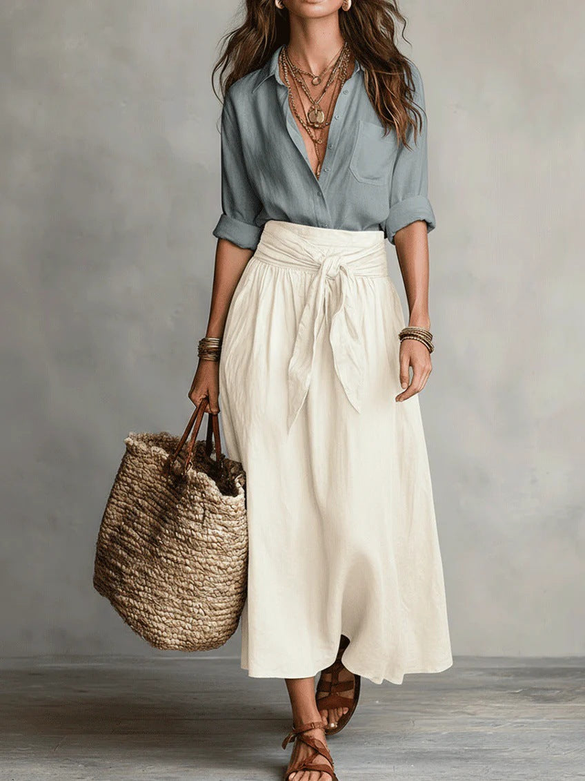 River Tweedelige Set met Blouse en Midi Rok