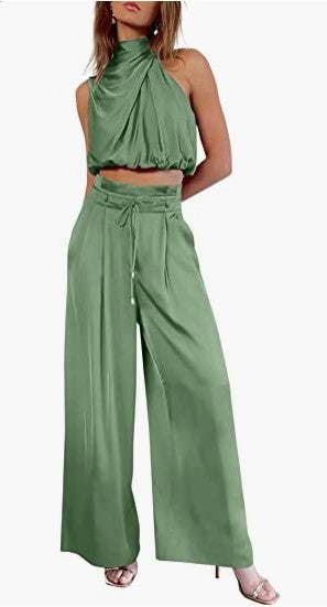 Dames 2-Delige Zomerse Vrijetijdsset Mouwloze Top en Wijdbeens Broek