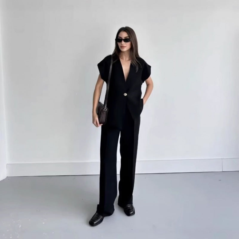 Mouwloze Dames Set met Rechte Broek en Getailleerde Top