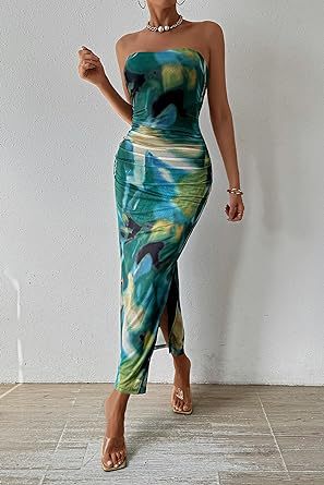 Strapless Bloemen Maxi Jurk Mouwloos Getailleerd Zomer Dames