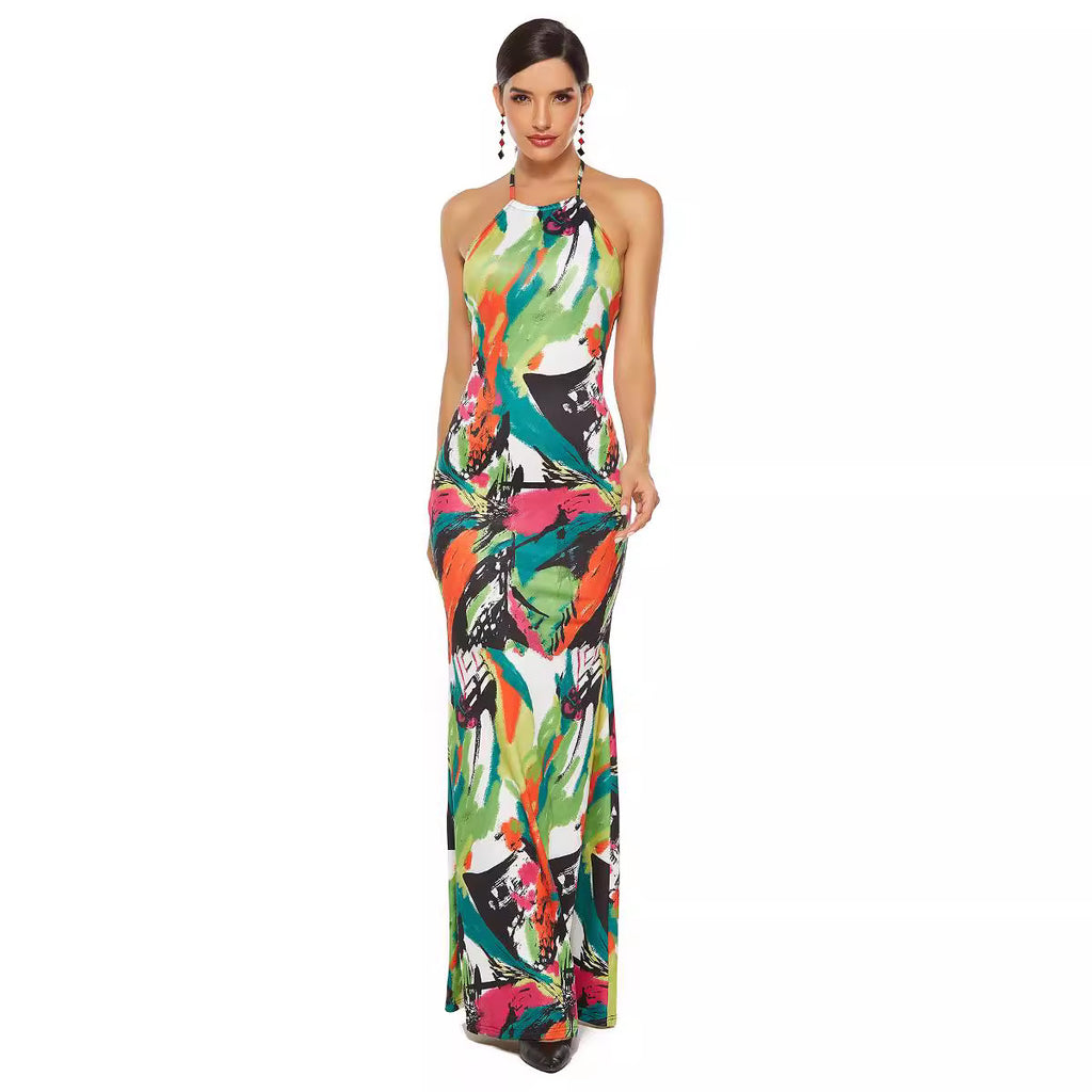 Sexy Maxi-jurk met Visstaart en Geverfde Riem voor Dames