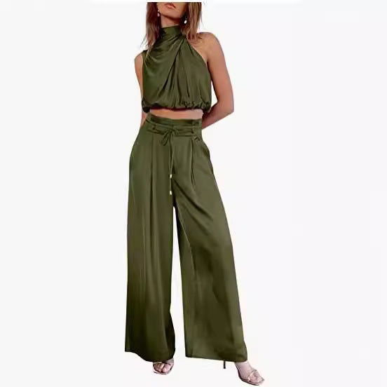 Dames 2-Delige Zomerse Vrijetijdsset Mouwloze Top en Wijdbeens Broek