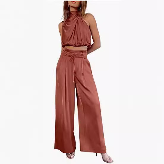 Dames 2-Delige Zomerse Vrijetijdsset Mouwloze Top en Wijdbeens Broek