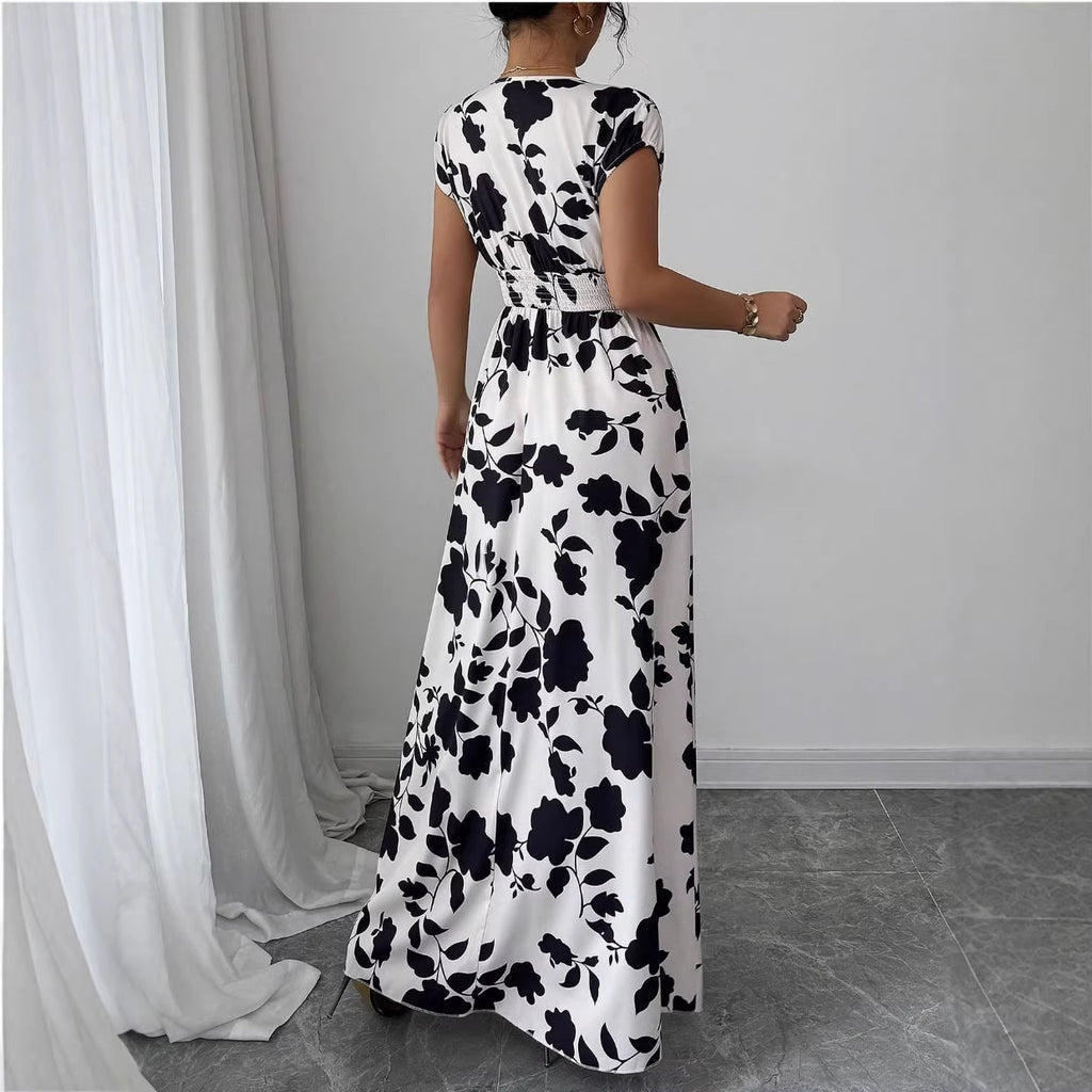 V-hals Maxi Jurk met Bloemenprint en Taille-ceintuur
