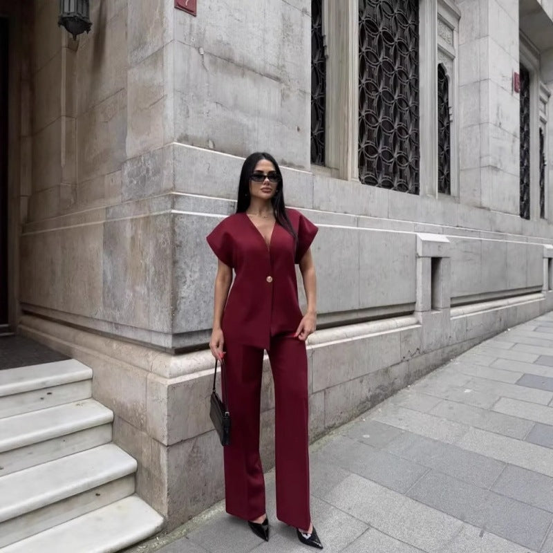Mouwloze Dames Set met Rechte Broek en Getailleerde Top