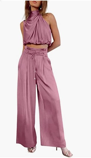 Dames 2-Delige Zomerse Vrijetijdsset Mouwloze Top en Wijdbeens Broek