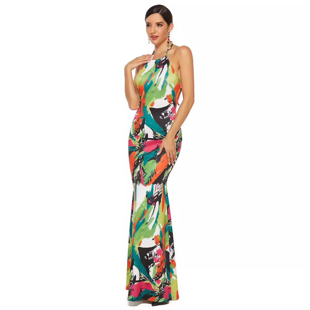 Sexy Maxi-jurk met Visstaart en Geverfde Riem voor Dames