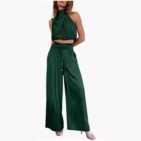 Dames 2-Delige Zomerse Vrijetijdsset Mouwloze Top en Wijdbeens Broek