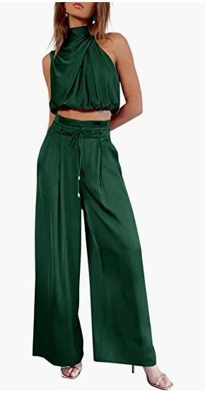 Dames 2-Delige Zomerse Vrijetijdsset Mouwloze Top en Wijdbeens Broek