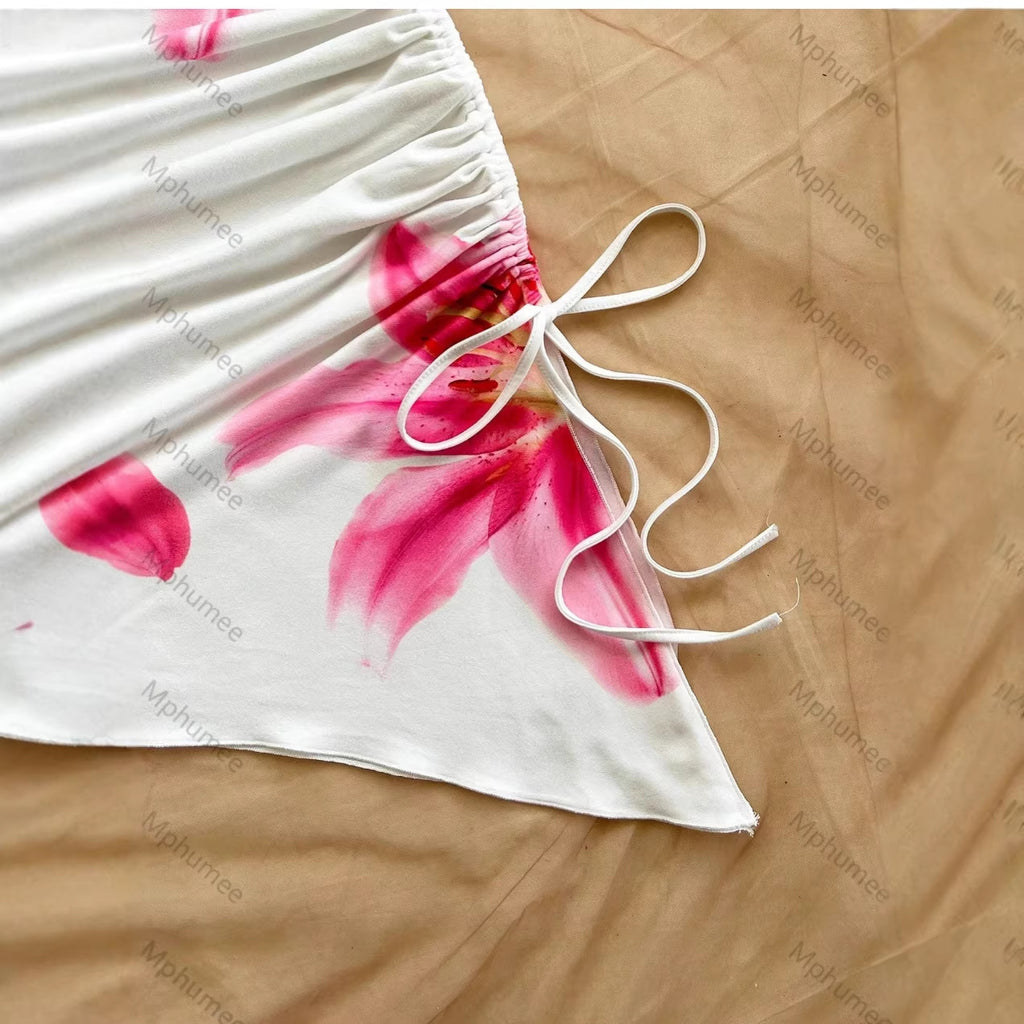 Sexy Bloemenprint Bodycon Jurk met Spaghettibandjes voor Dames Strandstijl