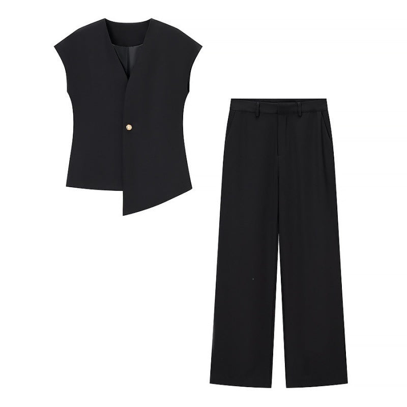 Mouwloze Dames Set met Rechte Broek en Getailleerde Top