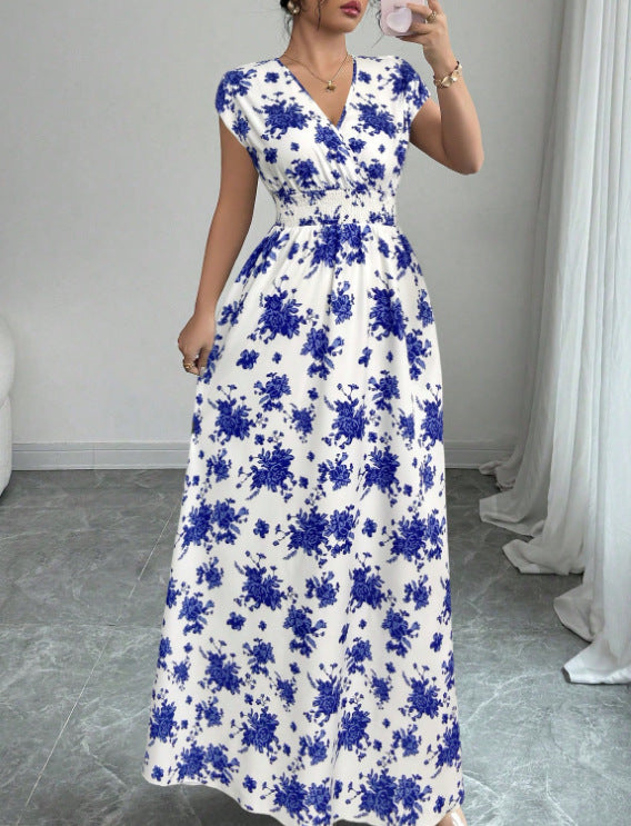 V-hals Maxi Jurk met Bloemenprint en Taille-ceintuur