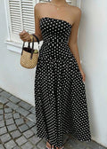 Polka Dot Mouwloze Hoge Hals Slim Fit Ruffle Maxi Jurk