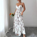 V-hals Bloemen Maxi Jurk met Spaghettibandjes Wit