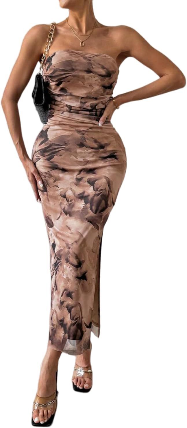 Strapless Bloemen Maxi Jurk Mouwloos Getailleerd Zomer Dames