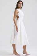 Sexy A-Lijn Zomerjurk Mouwloos Rugvrij Effen Polyester Wit Elegant