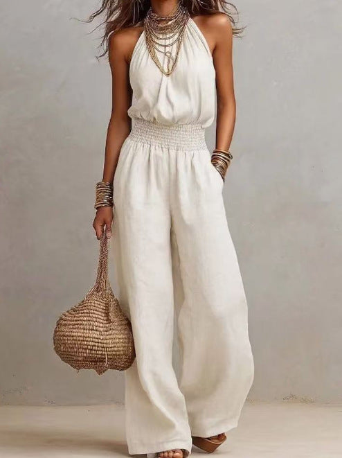 Mouwloze Linnen Jumpsuit met Open Rug voor Dames