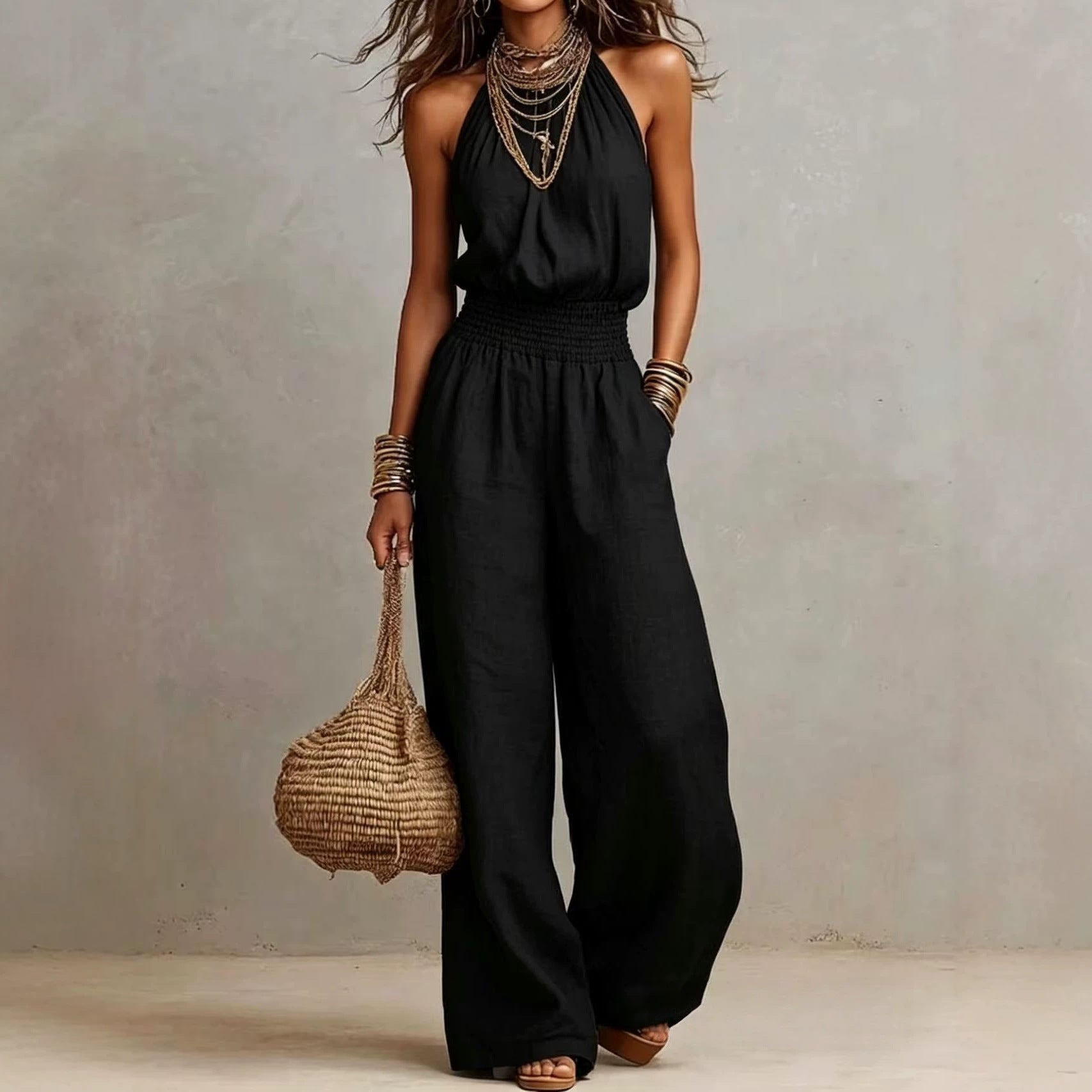 Mouwloze Linnen Jumpsuit met Open Rug voor Dames
