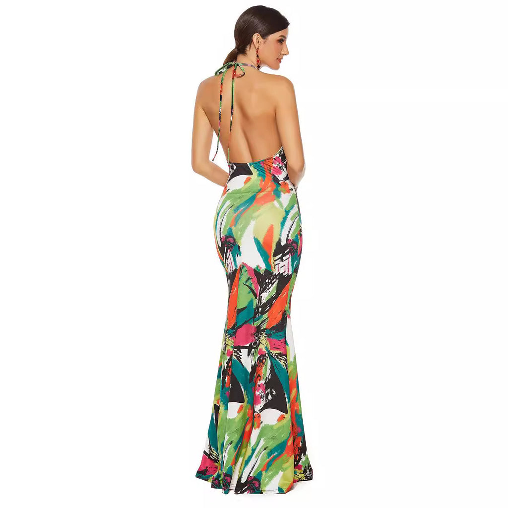Sexy Maxi-jurk met Visstaart en Geverfde Riem voor Dames