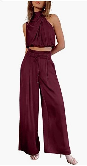 Dames 2-Delige Zomerse Vrijetijdsset Mouwloze Top en Wijdbeens Broek