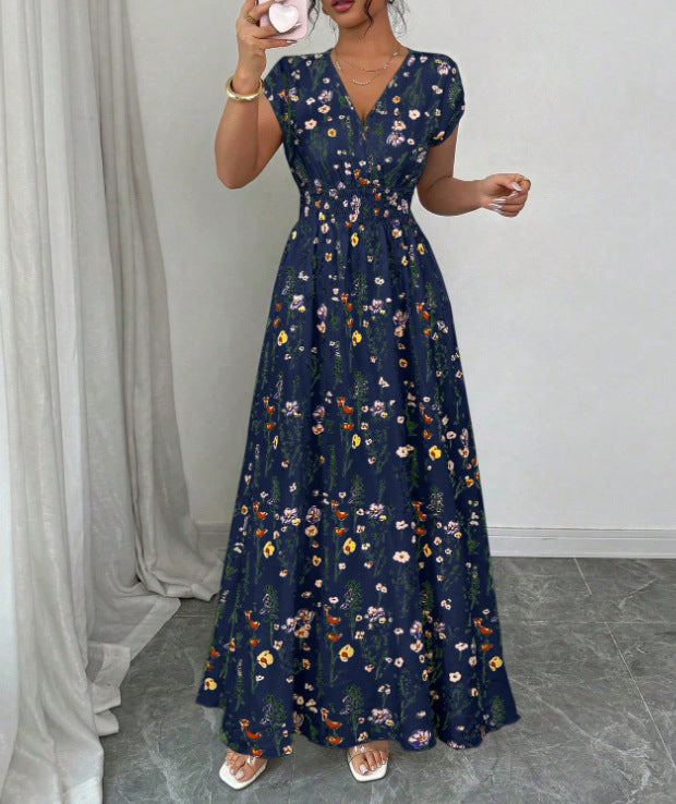 V-hals Maxi Jurk met Bloemenprint en Taille-ceintuur